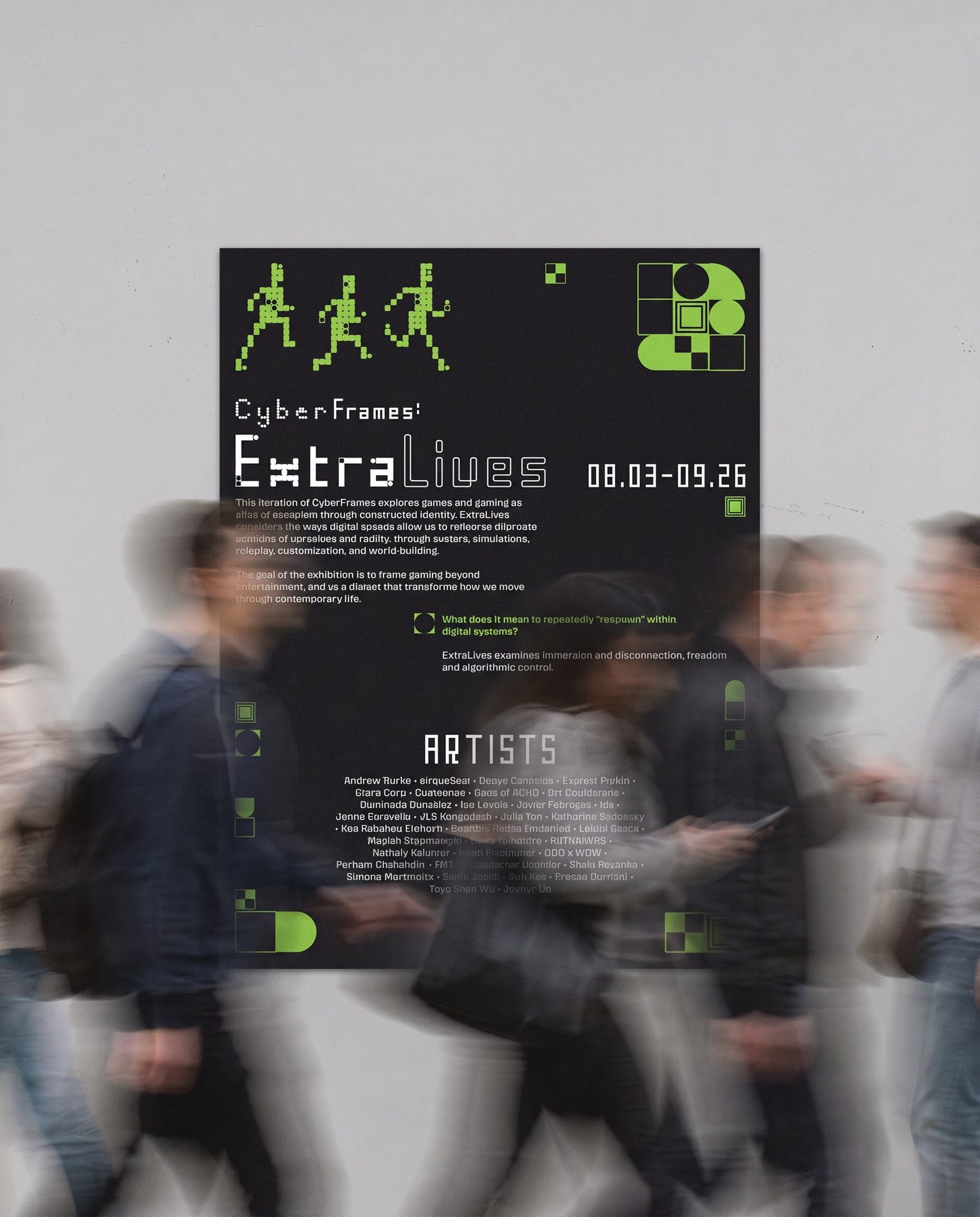 ExtraLives exhibition poster at Boston Cyberarts Gallery